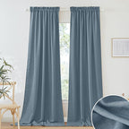 RYB HOME Linen Sheer Curtains 102 inches Long for Living Room | Vertical Boho Rustic, Home Decor, Privacy Semi Sheer, for Kids Room, Rod Pocket, Stone Blue, W52 x L102, 2 Panels Set by RYBHOME