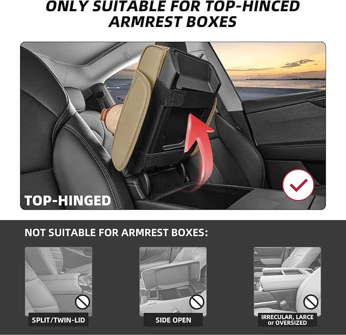 5 in 1 Nappa Leather Console Armrest Cover, Beige | Built-in cup holder, tissue slot, phone holder & 2 storage pockets, practical car accessories fit SUV sedan truck - Image 9
