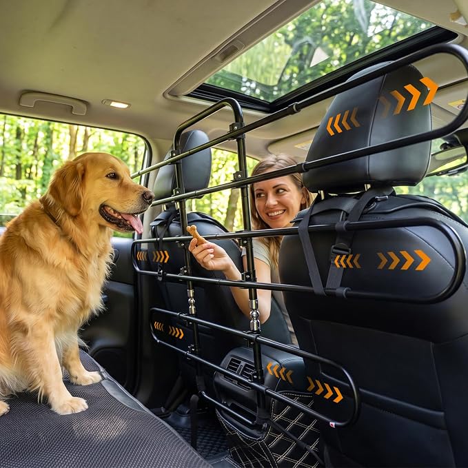 JoyBlooms Dog Car Barrier for SUV, Heavy-Duty Metal, Adjustable 37-62 in | Car Divider for Dogs, Pet Barrier for Car, Adjustable Lower Sections, Independent Seat Movement, Seat Rails Required by Home