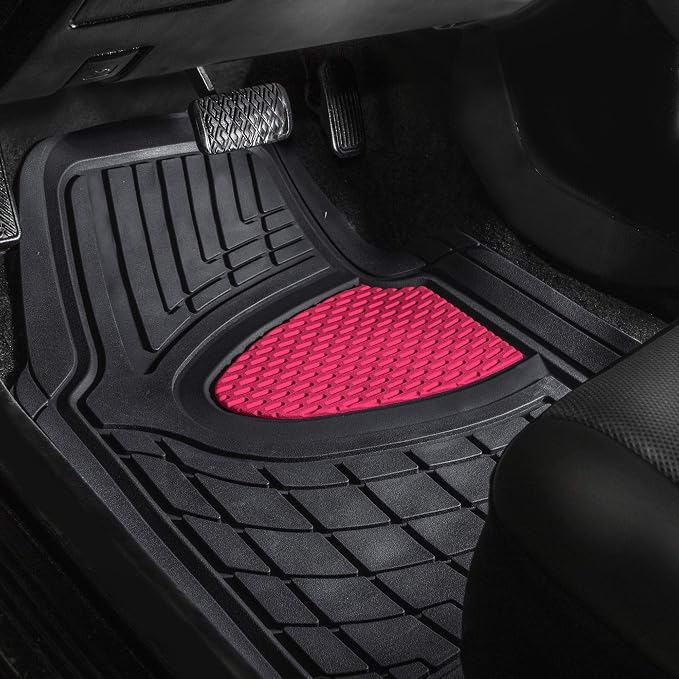 FH Group Premium Liners Tall Channel Trimmable All Weather Rubber Full Set Car Floor Mats (Pink) w. Trimmable All-Season Cargo Liner (Black) - Universal Fit for Cars Trucks and SUVs - Image 2