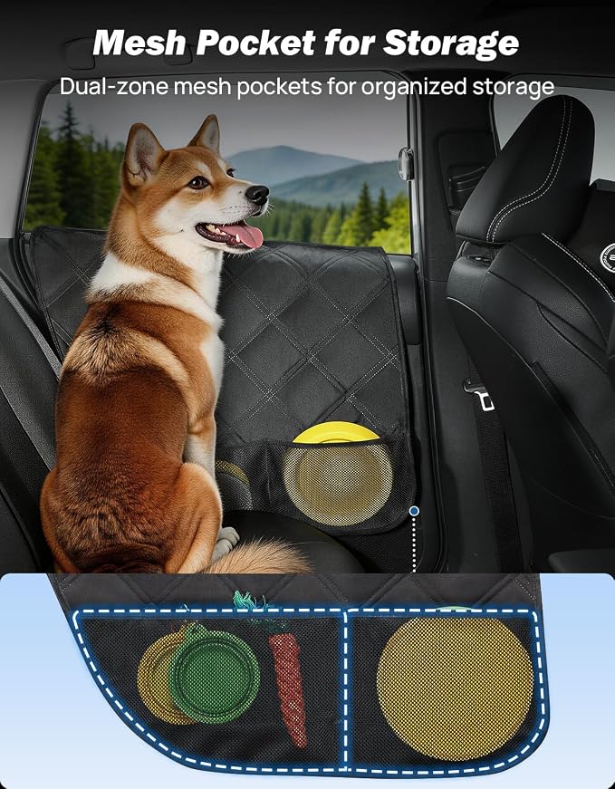 JOYTUTUS Dog Car Door Protector Compatible with Sedan/Family Car/Small SUV, Waterproof & Anti-Scratch Door Protector from Dog Scratching with Storage Pockets (2 Packs Universal Fit) - Image 7