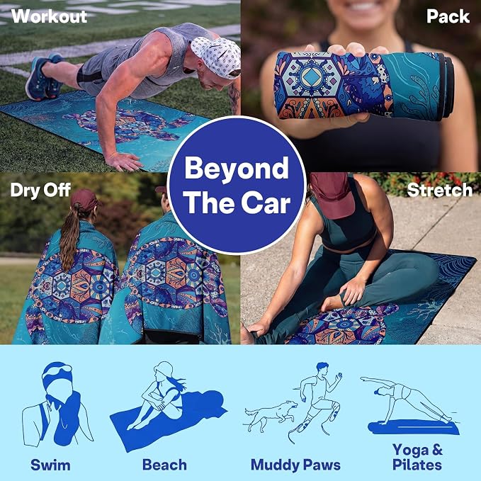 2 Pack Car Seat Towel Covers, Sweat-Proof Microfiber Seat Protectors for Gym, Running, Beach & Workout, Breathable Quick-Dry, Machine Washable, Underwater Sea Turtle Print, Universal Fit - Image 6