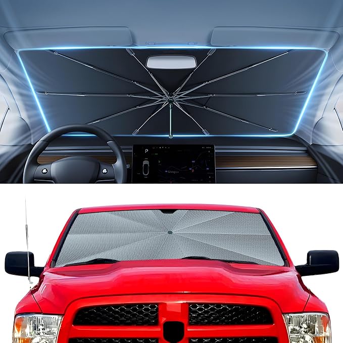 Autorder Windshield Sun Shade Umbrella for 2009-2018 Dodge RAM 1500 2500 3500 Accessories,Upgraded Ice Crystal Material,Easy Setup Umbrella Sunshade for Car Windshield,100% Sun Blocking by Autorder