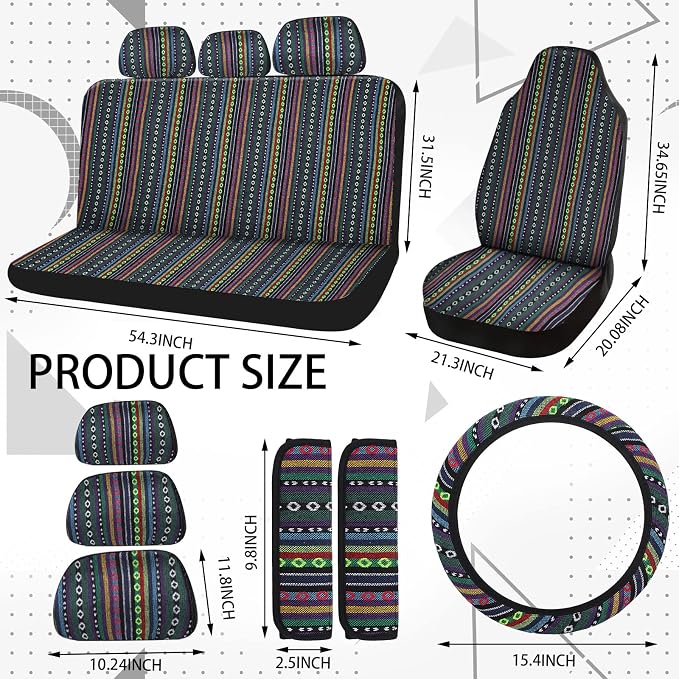 Frienda 14 Pcs Baja Saddle Blanket Car Seat Covers Full Set,Stylish Style - Image 5