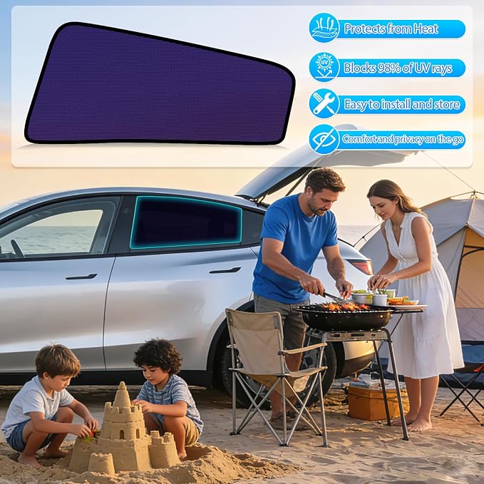 ZATOOTO Tesla Model Y Rear Car Window Shades 2020-2026, Static Cling | Bluish-Purple Car Sun Shade, Heat Reduction, Enhanced Sun Filtering, Specific for Frameless Doors, For Baby - Image 7