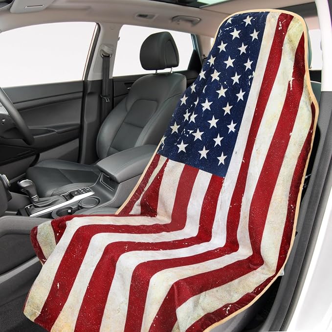 2PCS Car Seat Cover Towel Non Slip Front Seat Car Seat Towel Performance Microfiber Athletic Running Towel Washable Seat Cover for Gym Workout Sweat Outdoor Sport Beach Hiking Yoga (American Flag) - Image 6