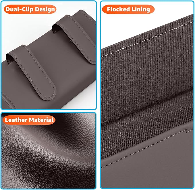 Magnetic Sunglasses Holder for Car Visor, PU Leather Clip, Brown | Soft Inner Lining, One-Handed Access, Holds Eyeglasses, Parking Tickets and Receipts, For Cars, SUVs and Trucks, 1 Pack - Image 3
