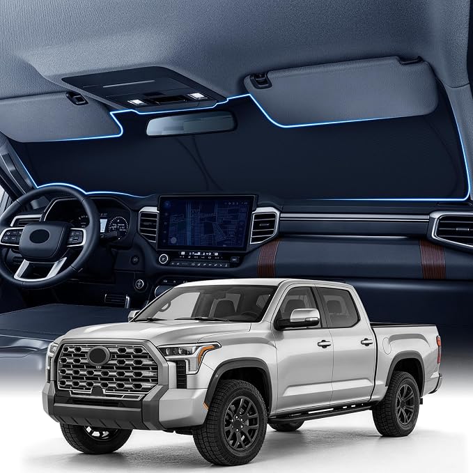Zanch Custom Windshield Sun Shade for Toyota Tundra 2022-2026, 3D Scanned Fit Front Window Shade, 7-Layer Heavy-Duty UV & Heat Blocking Protection, Interior Cooling, Foldable Truck Accessories by Zanch