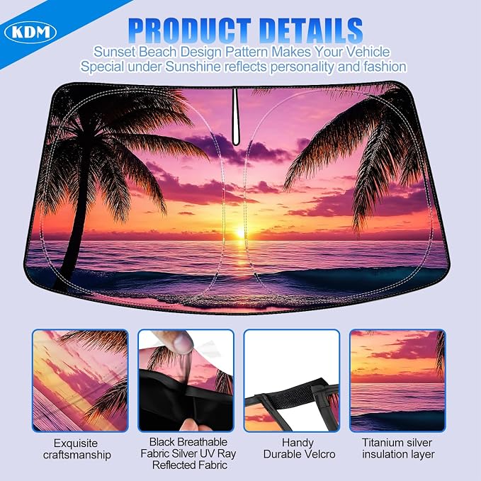 KDM Sunset Beach Style Front Windshield Sun Shade for 2012-2015 Honda Civic | 2013 2014 Civic,Foldable Reflective Windows Sunshade Visor Protector Blocks UV Rays Heat - Image 5