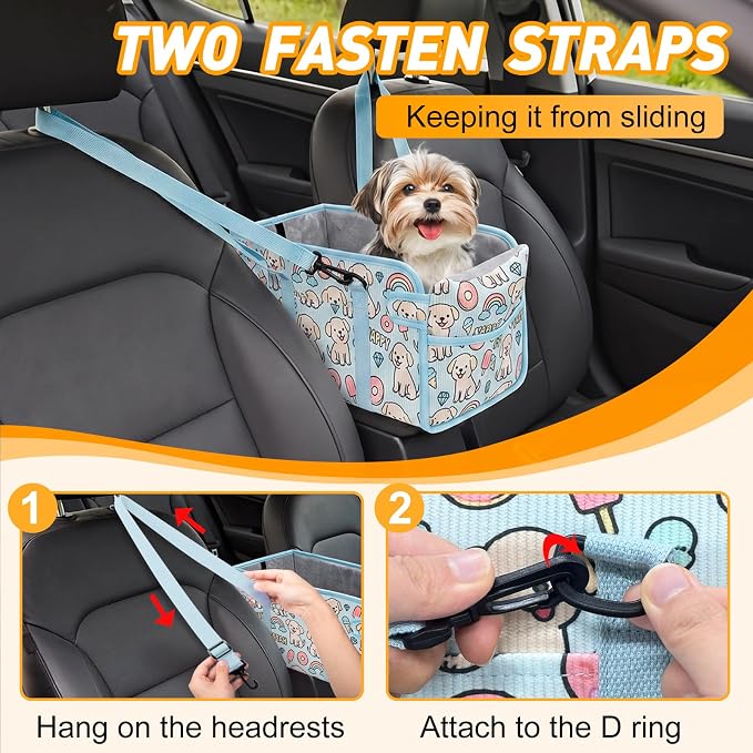 Console Dog Car Seat for Small Dogs, Foldable Booster Seat, Blue Puppy | Portable Booster Seat Sits On Car Console/ Armrest. Foldable for Easy Storage. for Center Console, Easy To Clean. - Image 5