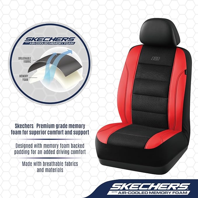 Skechers Seat Covers, Air-Cooled Memory Foam Car Seat Covers Front Seats, Airbag Compatible,Universal Fit for Most Cars, SUVs, Vans and Trucks,Red - Image 2