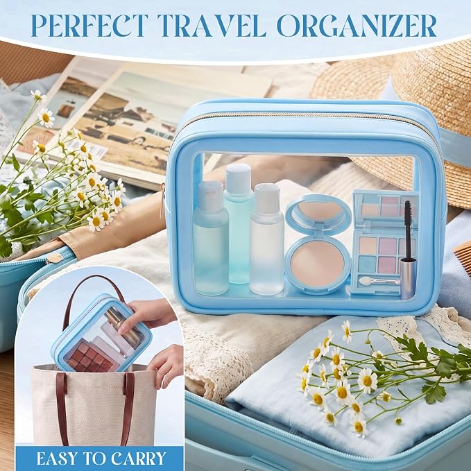 Hsei 12 Pcs Clear Makeup Bags Diaper Bag Organizer Travel Toiletry Bags with Zipper Clear Cosmetic Organizer Car Storage Pouch Bridesmaid Gift for Women Beach Vacation (Blue) - Image 5