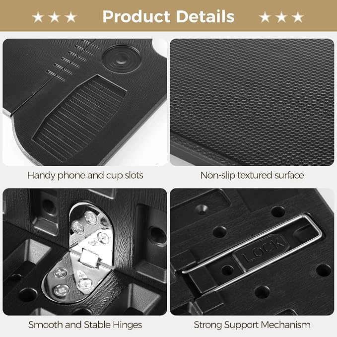 Foldable Car Desk Tray, Expandable Steering Wheel Table | Expandable car desk opens into a wider tabletop for laptop work or meals; with phone slot, cup holders and textured surface - Image 5