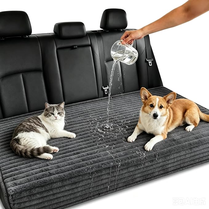 Dog Car Back Seat Bed Waterproof Non Slip Washable Pet Cover | Ultra-soft plush flannel pad soothes pet joint discomfort Vacuum compressed, heavy duty tear-resistant fabric(Dark Grey) by Unknown