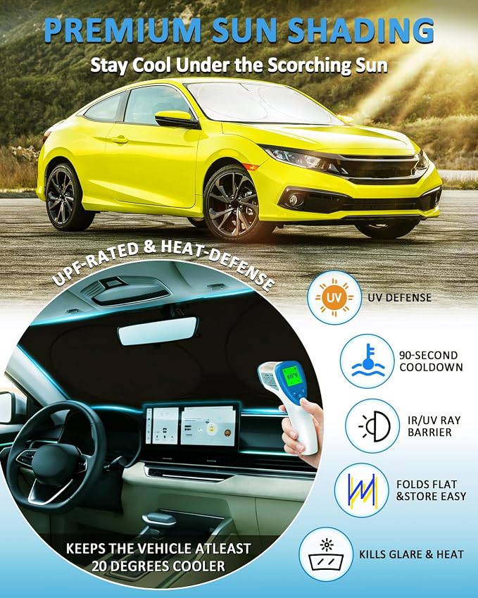 Sun Shade for Honda Civic 2022-2026 Windshield Sunshade Window Shield | Custom Fit Civic 11th Gen Sedan, LX, EX, EX-L,Touring Accessories Front Windshield Cover Sun Visor Protector Block UV Ray - Image 2