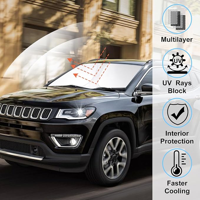 Windshield Sun Shade Sunshade for 2017-2024 2025 Jeep Compass | Full covered for windshield, Foldable & Durable, Block UV Rays, Reduce Heat, Easy to install, Keeps Car Cooler - Image 2