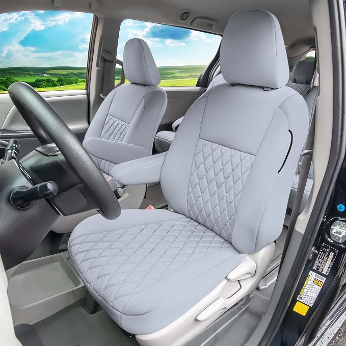 FH Group Custom Fit Car Seat Covers for Toyota Sienna 2011-2020, Car Seat Cover Full Set, 8 Seater Automotive Seat Covers in Solid Gray Neoprene, Waterproof and Washable Seat Covers - Image 3