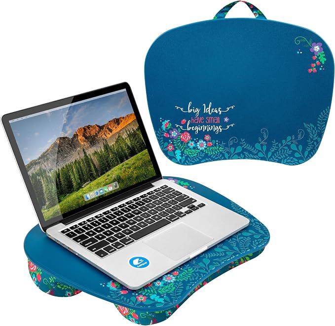 LAPGEAR MyStyle Lap Desk – Big Ideas, Fits 15.6” Laptops | Dual-Bolster Microbead Cushion, Built-In Carry Handle, Ergonomic Curved Front Edge - Image 7
