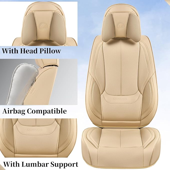 Coverado Car Seat Covers, Seat Covers for Cars, Waterproof Leather Auto Seat Protectors, Leather Car Seat Cushion, Car Interiors Accessories Universal Fit for Most Cars - Image 4