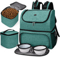 BAGLHER Pet Travel Bag, Double-Layer Pet Supplies Backpack (for All Pet Travel Supplies), Pet Travel Backpack with 2 Silicone Collapsible Bowls and 2 Food Baskets Green by BAGLHER