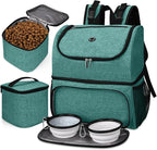 BAGLHER Pet Travel Bag, Double-Layer Pet Supplies Backpack (for All Pet Travel Supplies), Pet Travel Backpack with 2 Silicone Collapsible Bowls and 2 Food Baskets Green by BAGLHER