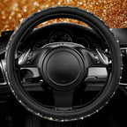 CAR PASS Bling Diamond Steering Wheel Cover Leopard Pattern, Sparkly Crystal Glitter Rhinestones Black Leather Wheel Protect for Women Girl Fit Suvs,Vans,Sedans,Cars,Trucks, 14" 1/2-15" Gold Leopard - Image 7