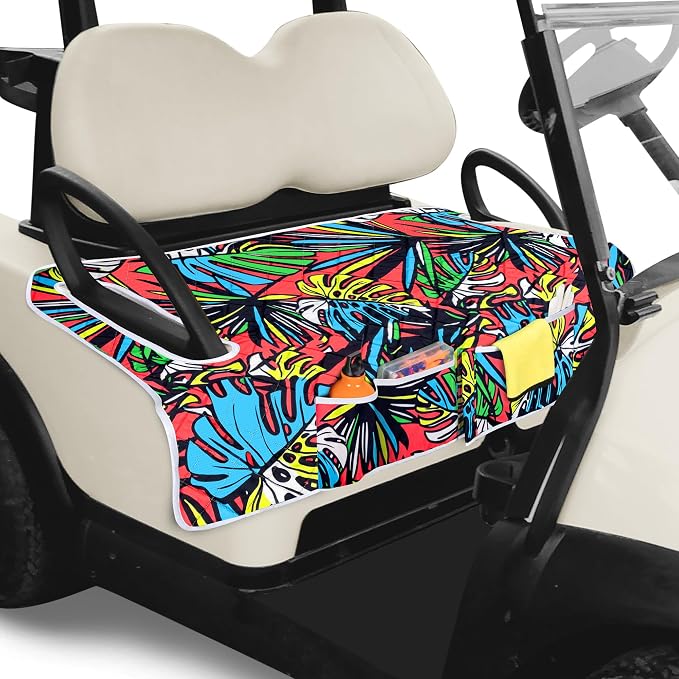 PGmoon Golf Cart Seat Covers with 4 Front Pockets & Nonskid Bottom | Universal Golf Cart Seat Towel Blanket Fits for EZGO, Yamaha, Club Car and More 2 Person Seats Golf Carts by PGmoon