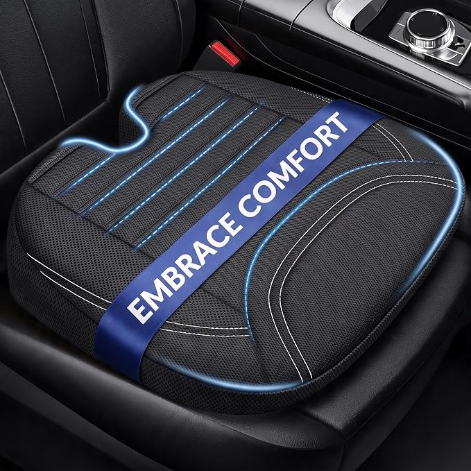 Wedge Car Seat Cushion for Tailbone Pain Relief & Better Visibility, Ergonomic Memory Foam Seat Cushion for Car with Breathable Channel Design, Fits Car, SUV, Truck, Non-Slip Mesh Cover by ZIKEE
