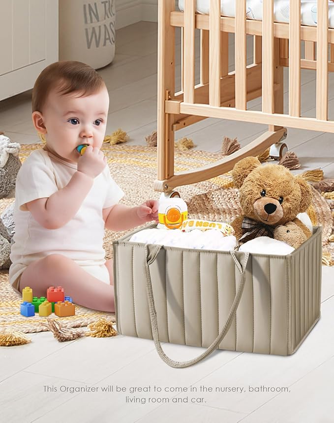 SWEET DOLPHIN 2-Pack Baby Diaper Caddy Organizers, Stylish Storage Baskets for Newborn Essentials, Diaper Station & Car Travel, Value Bundle for Baby Shower Gifts & Registry Must-Haves - Light Brown - Image 2