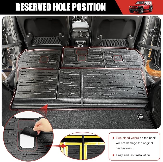 Seat Back Cover Compatible with 2018-2025 Jeep Wrangler JL Unlimited 4 Door 4X4, Cargo Mat All-Weather Protection Cargo Liner Rear Trunk Liner for 2024 Jeep Wrangler JL/JLU Accessories - Image 4