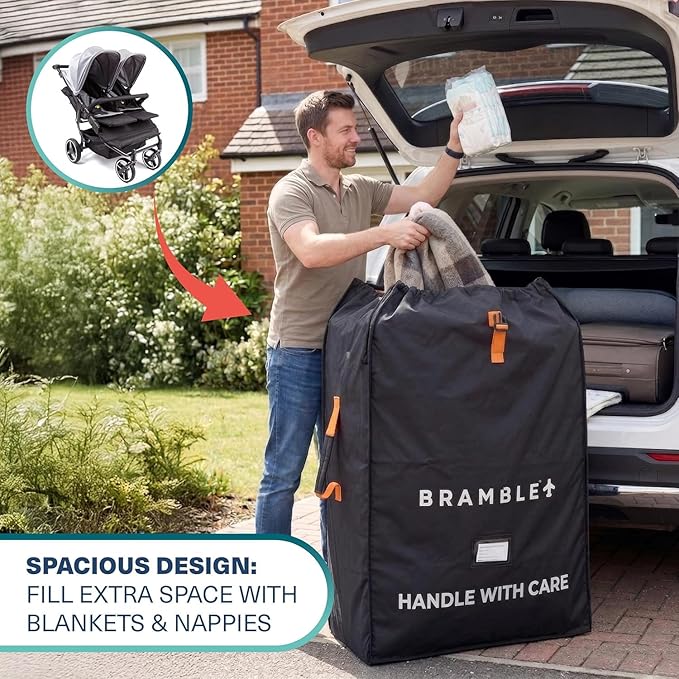Bramble - XL Double Stroller Bag for Airplane Gate Check - Water Resistant Ballistic Nylon Travel Bag with Padded Neoprene Straps, Carry Pouch & ID Window - 39 x 26 x 16 Inches (Black) - Image 3