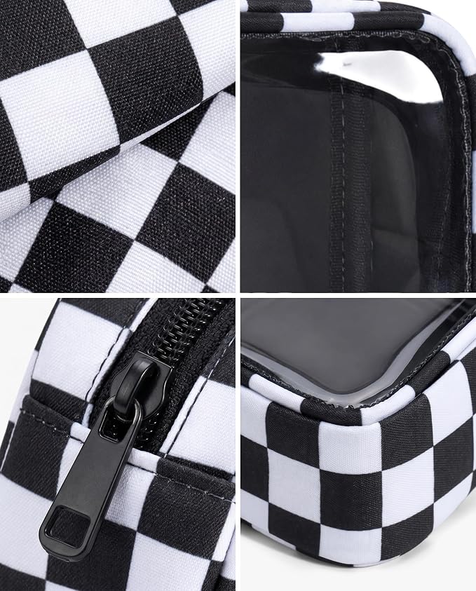 Clear Checkered Makeup Bag, Small Cosmetic Pouch with Zipper Mini Waterproof Makeup Purse Organizer Cute Cosmetic Bag Travel TSA Approved Toiletry Bag Car Organizer for Women Girls (Black) - Image 6