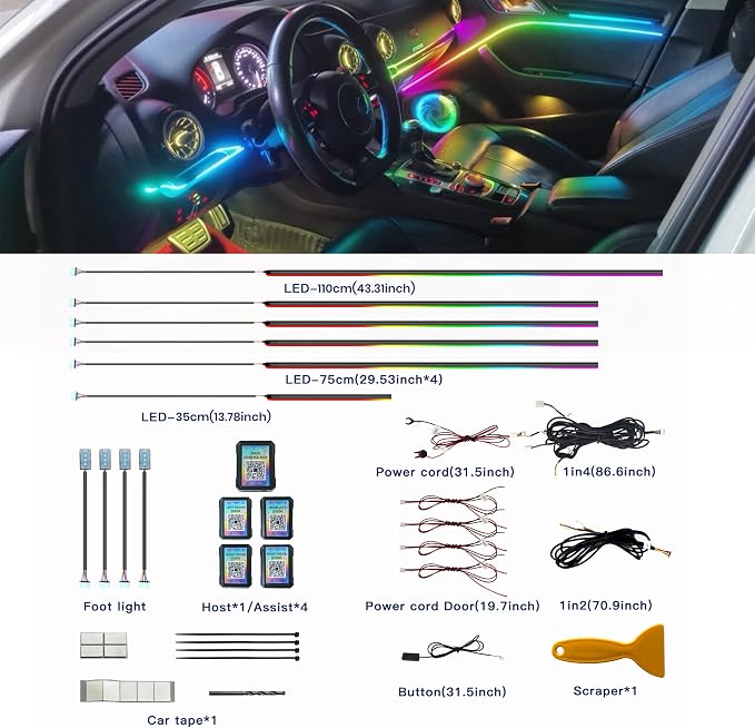 KENANEK Ambient Lighting Car Interior LED Strip Lights 10-in-1, 175” Acrylic Multi-Color Car Ambient Lighting Kit with Music Sync, APP Control, Interior LED Lighting for Cars SUVs Trucks - Image 7
