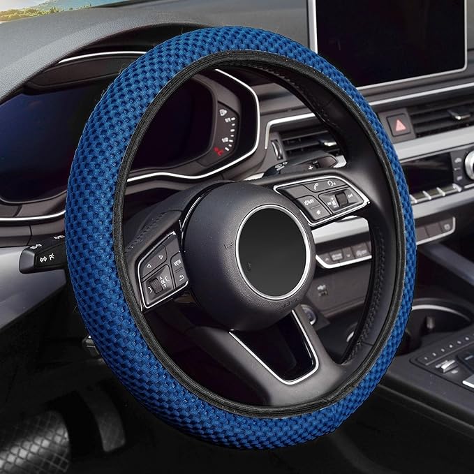 KAFEEK Elastic Stretch Steering Wheel Cover, Universal 15 Inch, Light Blue | Breathable Ice Silk Microfiber, Non-Slip Car Grip, Warm in Winter and Cool in Summer, Odorless by KAFEEK