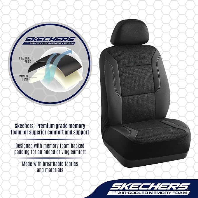 Skechers Memory Foam Car Seat Covers, Air Cool Mesh Thick Seat Covers, Airbag Compatible Car Seat Cover, Automotive Comfort Protection for Most Cars,Vans,Trucks, SUVs,Black - Image 5