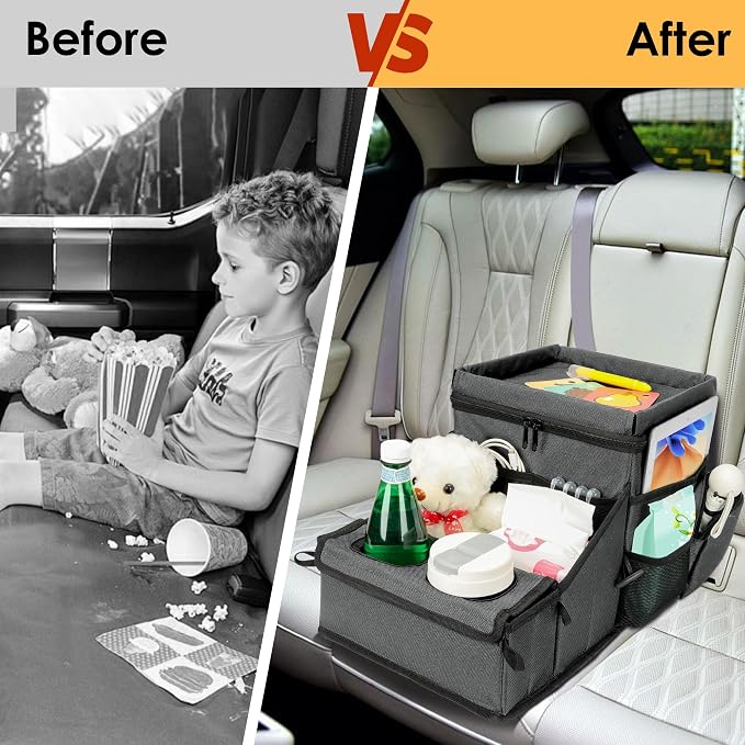 Backseat Organizer for Kids & Adults – Car Seat Cooler Warmer with 2-in-1 Writing Tray, Cup Holders & 11 Storage Compartments | Road Trip Car Organizer for Front & Back Seat (Grey) - Image 7