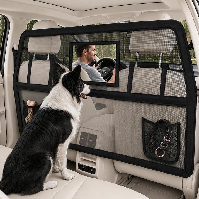 52" Wide Dog Car Barrier with Window & Steel Frame, Universal Fit for Cars, Sedans,SUVs,and Trucks, Car Barrier for Escape-Proof, Vehicle Gate for Dog Travel by Unknown