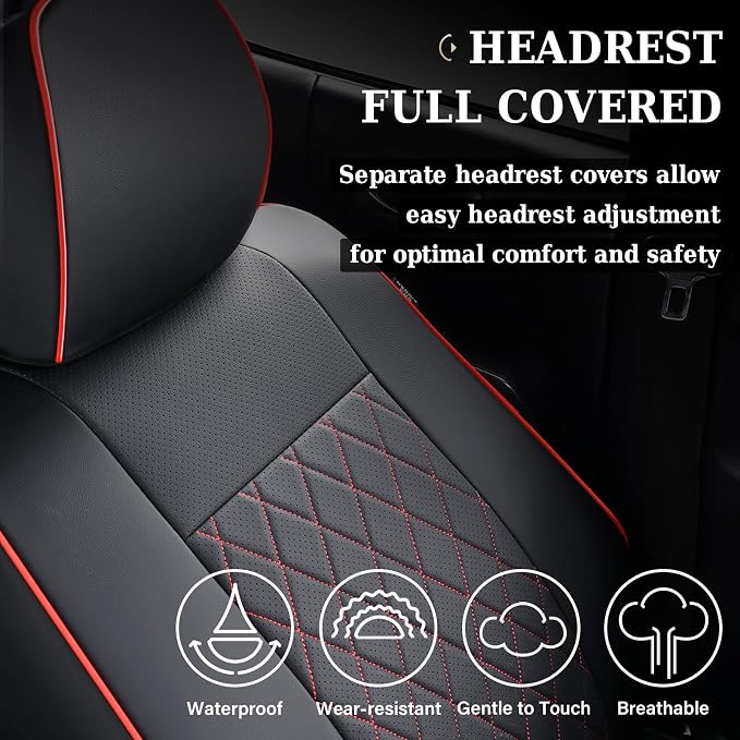 Coverado Tacoma Leather Seat Covers, Car Seat Covers Custom Fit for 2005-2023 Toyota Tacoma Double & Crew Cab SR SR5 Limited TRD Sport/Pro/Off Road (Fullset, Red) - Image 4