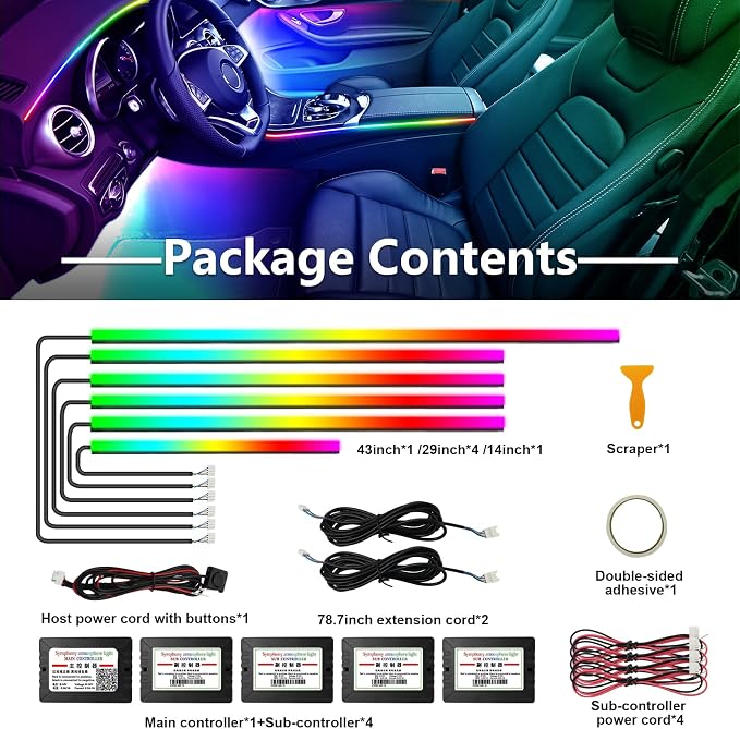 Dreamcolor Acrylic Interior Car Lights, WEBUPAR Car Accessories 6 in 1 Car LED Strip Lights with APP Control and 213 Modes, 175 inches 593 LEDs Fiber Optic Lights, RGB Neon Light Kits - Image 5
