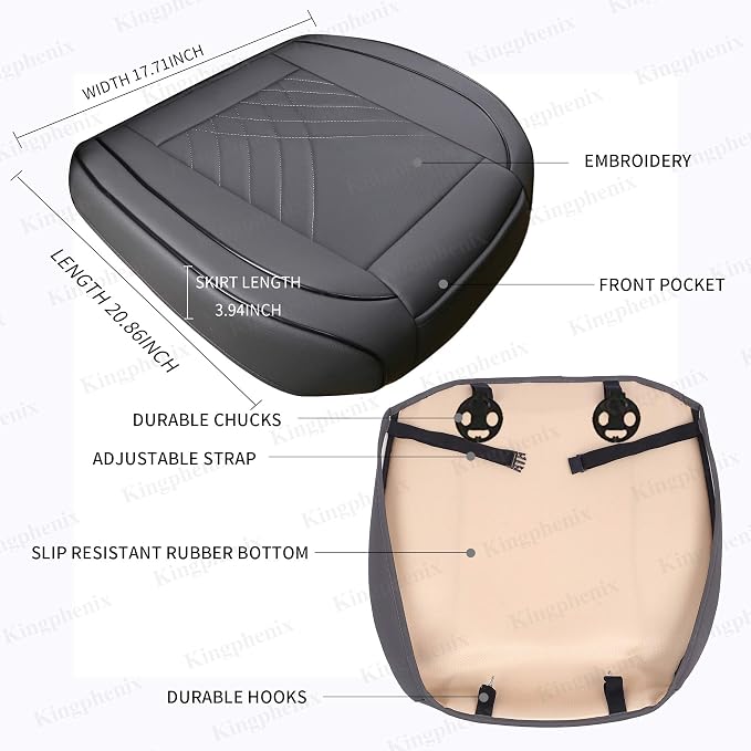 kingphenix Car Seat Cover, PU Leather Front Bottom Seat Protector | Front Bottom Seat Protector, Non-Slip Backing, Edge Coverage and Easy Installation for Sedans, SUVs, Trucks and Vans, Gray - Image 4
