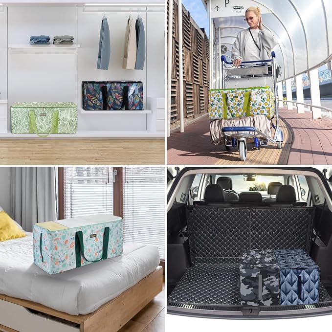 BALEINE Extra Large Storage Tote with Zippers & Carrying Handles, Heavy-Duty Oxford Fabric Moving Bags for Laundry, Space Saving, Storage, Spring Stroll - Image 7