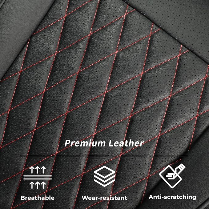 Silverado Seat Covers for 2014-2018 Chevy Silverado/GMC Sierra 1500/HD 2500/3500 CrewCab Pickup Seat Cover,Fully Covered,Waterproof Truck Leather Seat Protector(Full Set,Black/Red) - Image 8