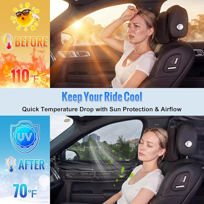 Side Window Screen Sun Shades Compatible with Chevy Silverado 2020-2026 | 2-in-1 Car Window Screen & Sun Shades Cover, Breathable Mesh Shade Heat & Privacy Protector for Camping, Sleeping & Rest - Image 5