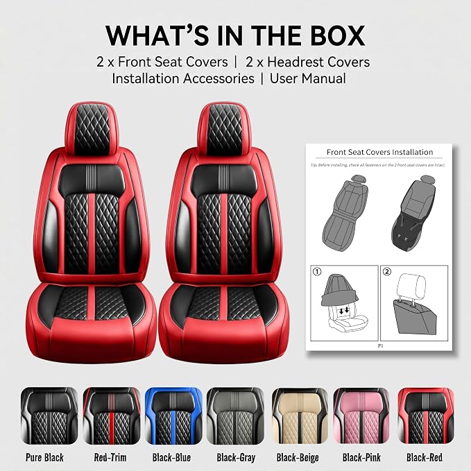 Fit CX-9 Seat Covers Custom Fit for Mazda CX-9 2007-2024, Front Pair | Premium Leather Full Coverage Protectors, Waterproof, Breathable, Scratch Resistant, Easy Wipe, Airbag Compatible, Black+Red - Image 9
