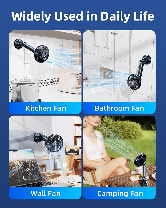 3-in-1 5000mAh Rechargeable Fan for Car Window Headrest Handheld | Quick-Release System, Small Portable Suction Cup Fan for Car SUV Pickup Truck RV Golf Cart Wall, Quiet, Rotatable, 3 Speeds - Image 9