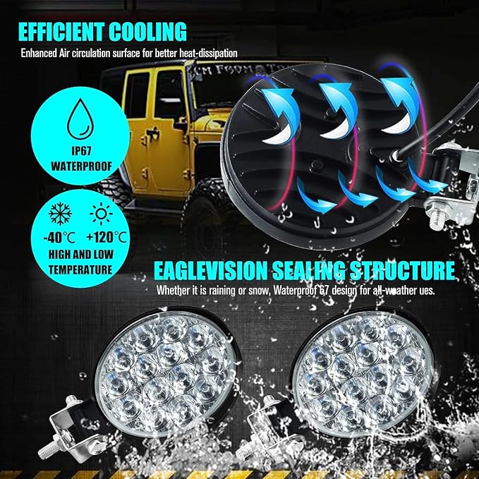 EJ's SUPER CAR Led Round Light Bar 4PCS 3.3" 42w 10000LM Flood Light Pod Off Road Fog Driving Roof Bar Bumper for Jeep,SUV Truck, Hunters - Image 6