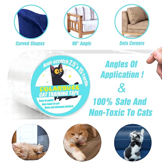 Polarduck Anti Cat Scratch Tape, 2.5 inches x 15 Yards Cat Training Tape, 100% Transparent Clear Double Sided Cat Scratch Deterrent Tape, Furniture Protector for Couch, Carpet, Doors, Pet & Kid Safe - Image 3
