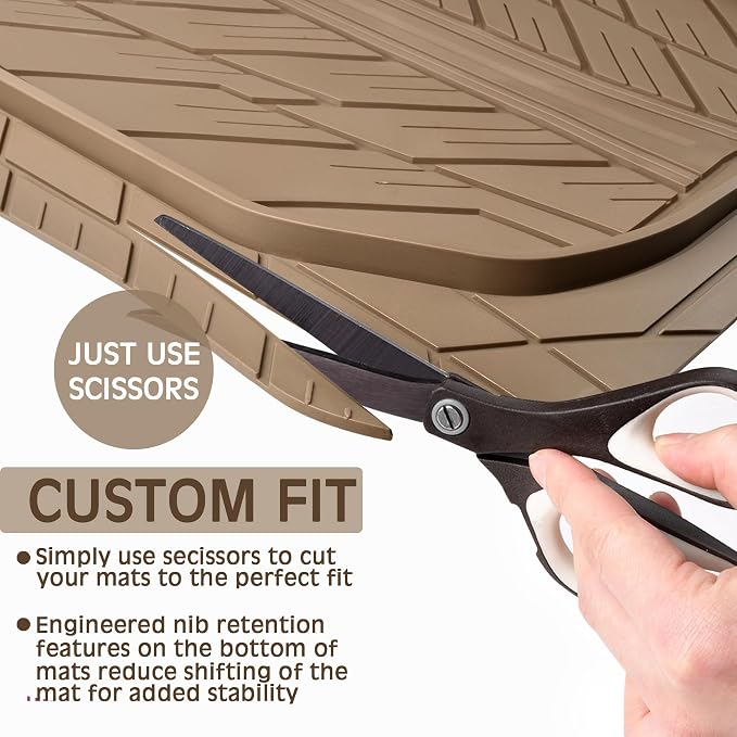 CAR PASS Heavy Rubber Car Floor Mats, Deep Waterproof Car Mats All Weather, Universal Trim-to Fit Automotive Floor Mats for Car SUV Truck Van, Durable Floor Liners All Beige - Image 5
