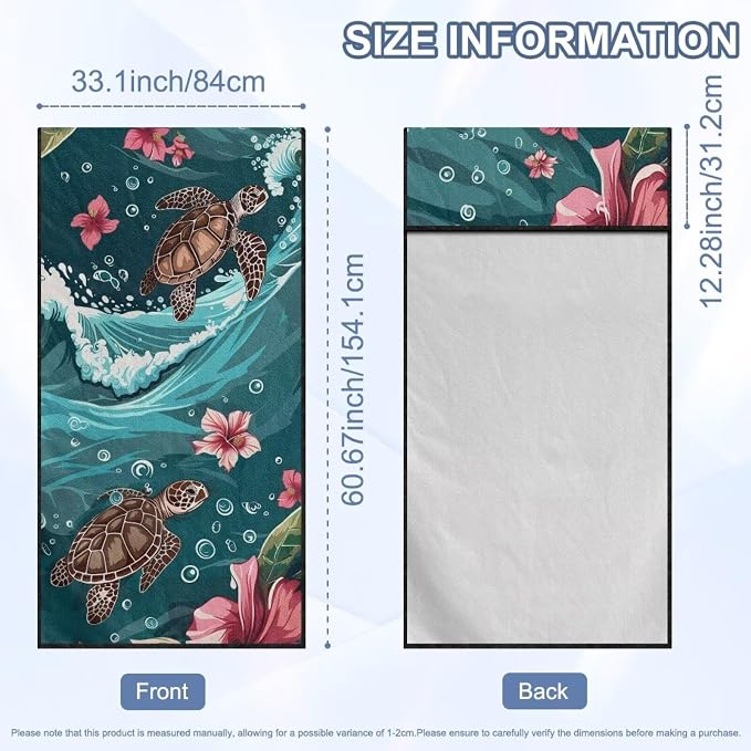Sea Turtle Print Car Seat Cover Towels Front Seats Hibiscus Print Automotive Seat Covers for Truck Sedan SUV Sweat Absorption Running Towel, Workout Towel and Yoga Mat - Image 7