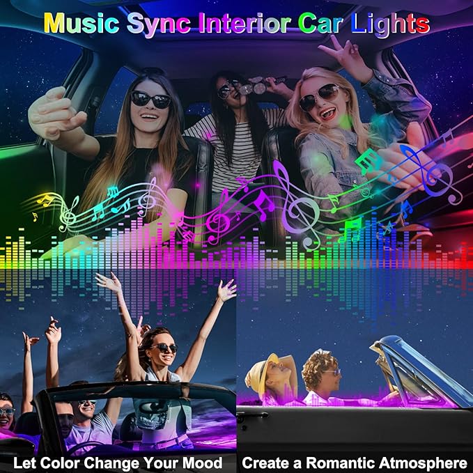 Dreamcolor Acrylic Interior Car LED Strip Lights, 6 in 1 Ambient Lighting Kit with Wireless APP, Dynamic Chasing Music Sync Fiber Optic Lights with DIY Mode, Car Inside Lighting Accessories - Image 4